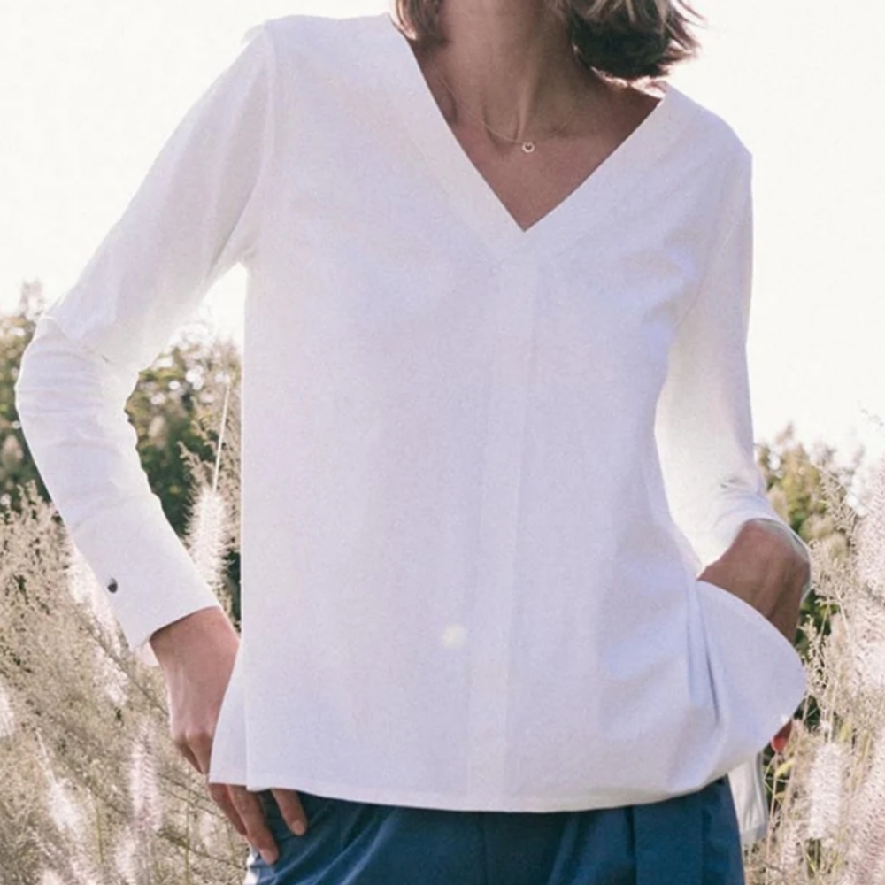 ADAY Something Tailored White Relaxed Long Sleeve Blouse M